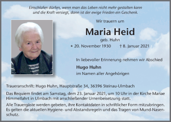 Traueranzeige von Maria Heid von FZ