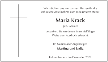 Traueranzeige von Maria Krack von FZ