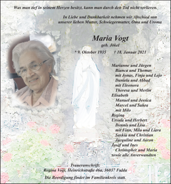 Traueranzeige von Maria Vogt von FZ