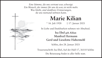 Traueranzeige von Marie Kilian von FZ