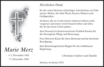 Traueranzeige von Marie Merz von FZ