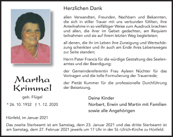 Traueranzeige von Martha Krimmel von FZ