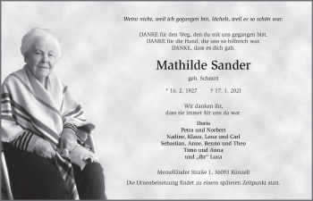 Traueranzeige von Mathilde Sander von FZ