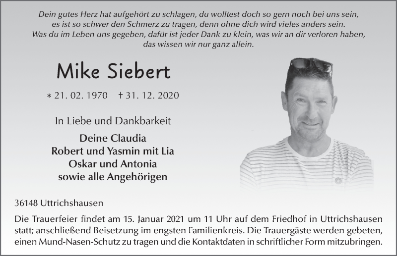  Traueranzeige für Mike Siebert vom 13.01.2021 aus FZ