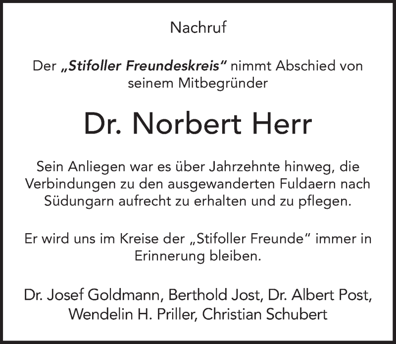  Traueranzeige für Norbert Herr vom 20.01.2021 aus FZ