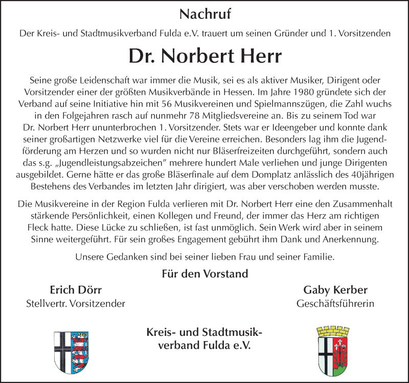  Traueranzeige für Norbert Herr vom 19.01.2021 aus FZ