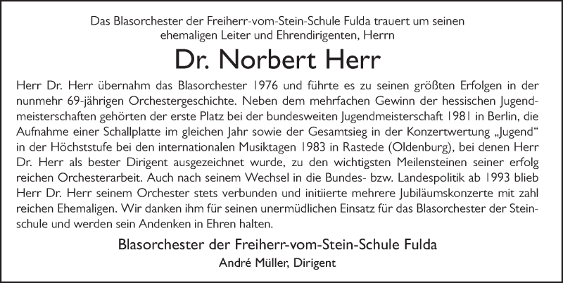  Traueranzeige für Norbert Herr vom 19.01.2021 aus FZ