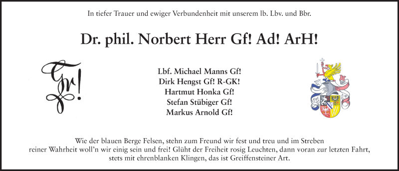  Traueranzeige für Norbert Herr vom 19.01.2021 aus FZ