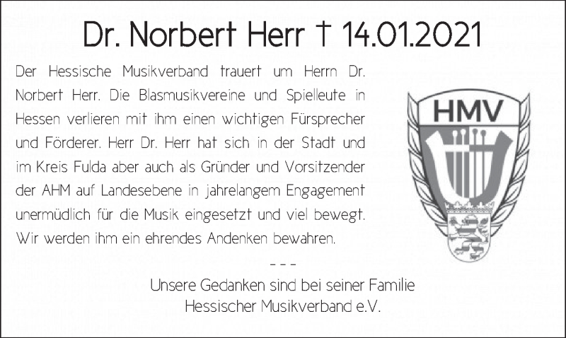  Traueranzeige für Norbert Herr vom 20.01.2021 aus FZ