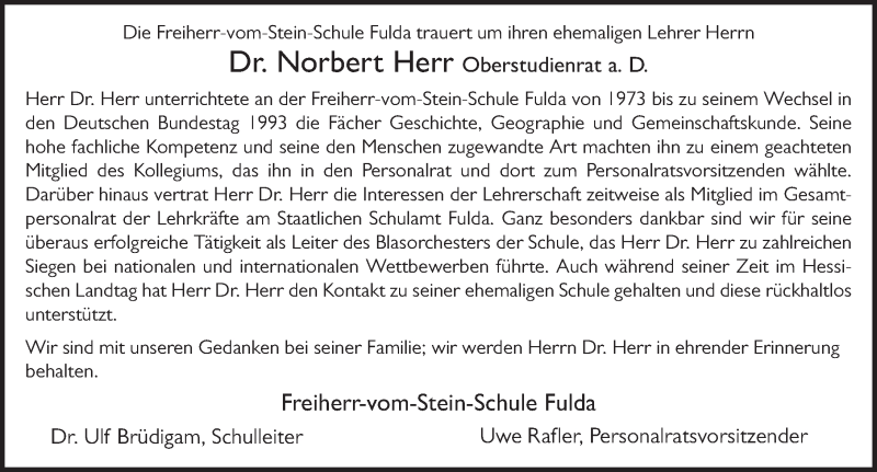  Traueranzeige für Norbert Herr vom 19.01.2021 aus FZ