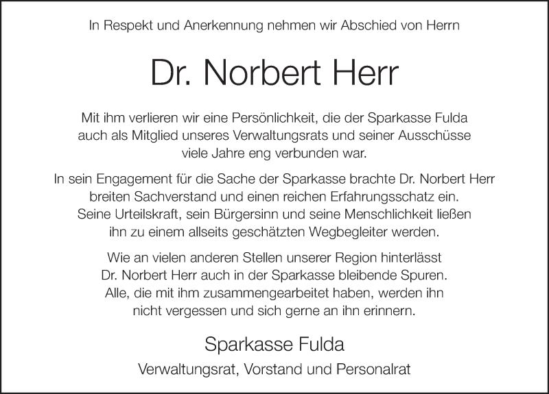  Traueranzeige für Norbert Herr vom 19.01.2021 aus FZ