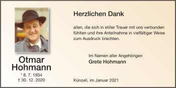 Traueranzeige von Otmar Hohmann von FZ