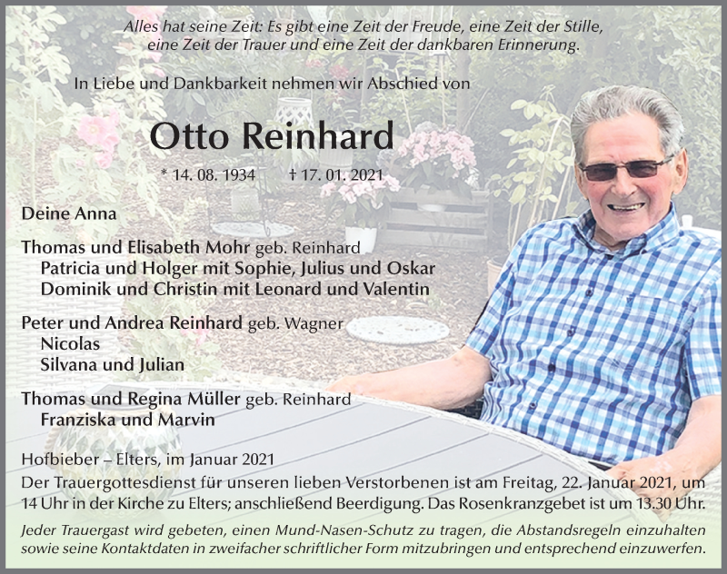  Traueranzeige für Otto Reinhard vom 20.01.2021 aus FZ
