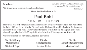 Traueranzeige von Paul Bohl von FZ