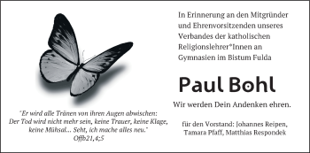 Traueranzeige von Paul Bohl von FZ
