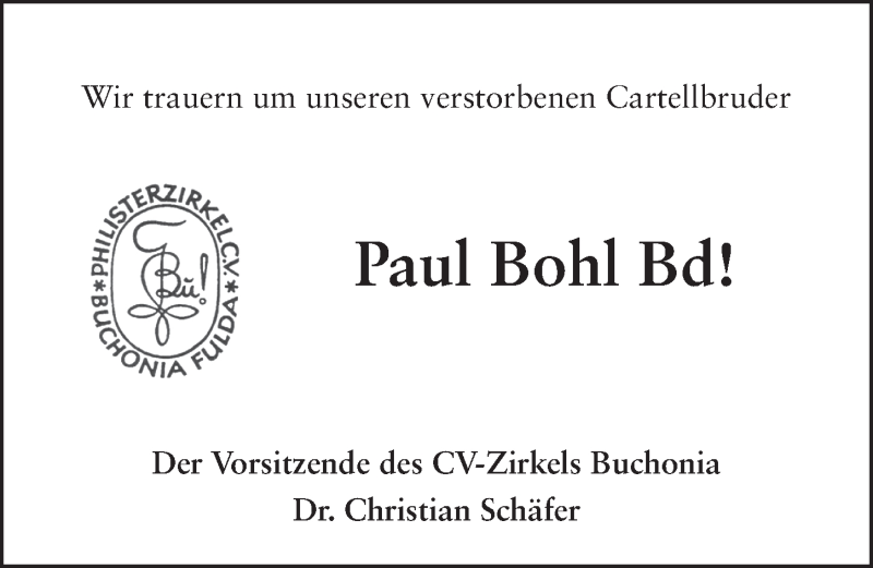  Traueranzeige für Paul Bohl vom 20.01.2021 aus FZ