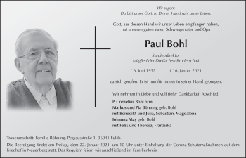 Traueranzeige von Paul Bohl von FZ