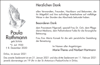Traueranzeige von Paula Rothmann von FZ