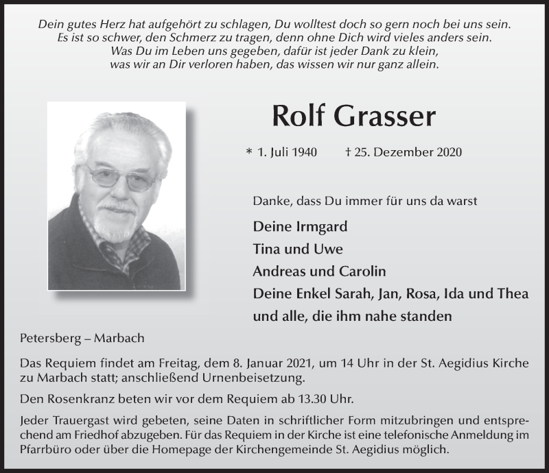  Traueranzeige für Rolf Grasser vom 02.01.2021 aus FZ