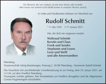 Traueranzeige von Rudolf Schmitt von FZ