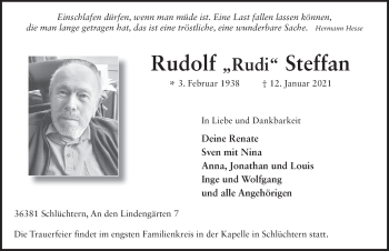 Traueranzeige von Rudolf Steffan von FZ
