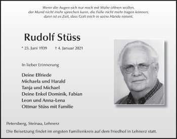 Traueranzeige von Rudolf Stüss von FZ