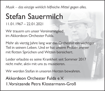 Traueranzeige von Stefan Sauermilch von FZ