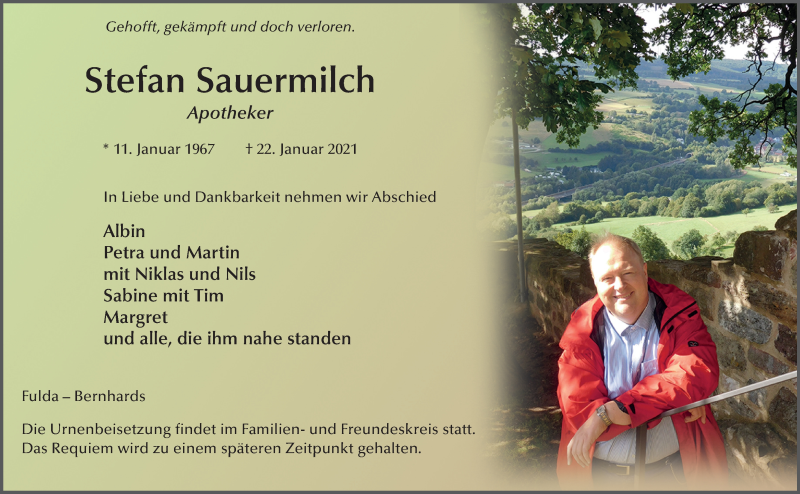  Traueranzeige für Stefan Sauermilch vom 30.01.2021 aus FZ