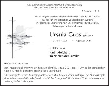 Traueranzeige von Ursula Gros von FZ