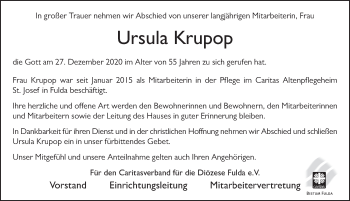 Traueranzeige von Ursula Krupop