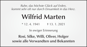 Traueranzeige von Wilfrid Marten von FZ