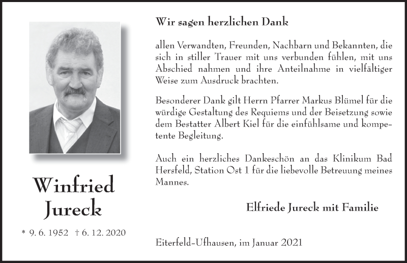  Traueranzeige für Winfried Jureck vom 16.01.2021 aus FZ