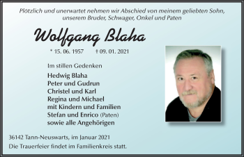 Traueranzeige von Wolfgang Blaha von FZ