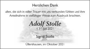 Traueranzeige von Adolf Stolle von FZ