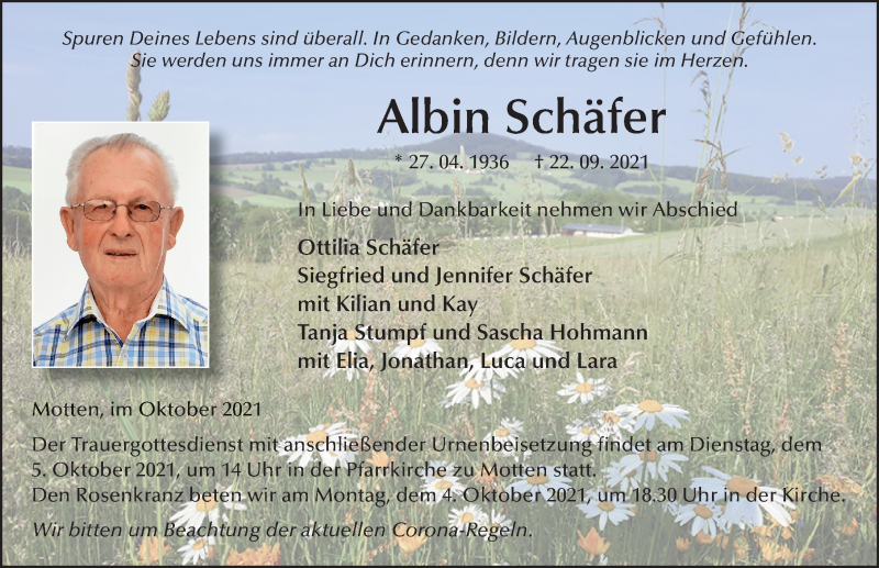 Traueranzeige für Albin Schäfer vom 02.10.2021 aus FZ
