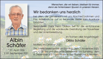 Traueranzeige von Albin Schäfer von FZ