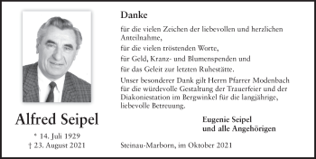 Traueranzeige von Alfred Seipel von FZ