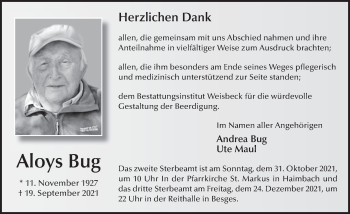 Traueranzeige von Aloys Bug von FZ