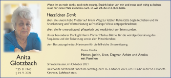 Traueranzeige von Anita Glotzbach von FZ