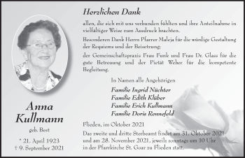 Traueranzeige von Anna Kullmann von FZ