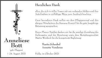 Traueranzeige von Anneliese Bott von FZ