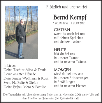 Traueranzeige von Bernd Kempf von FZ