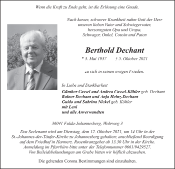 Traueranzeige von Berthold Dechant von FZ