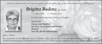 Traueranzeige von Brigitta Budenz von FZ