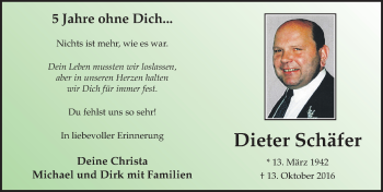Traueranzeige von Dieter Schäfer von FZ