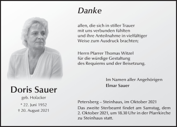 Traueranzeige von Doris Sauer von FZ