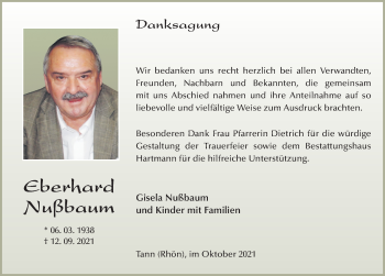 Traueranzeige von Eberhard Nußbaum von FZ