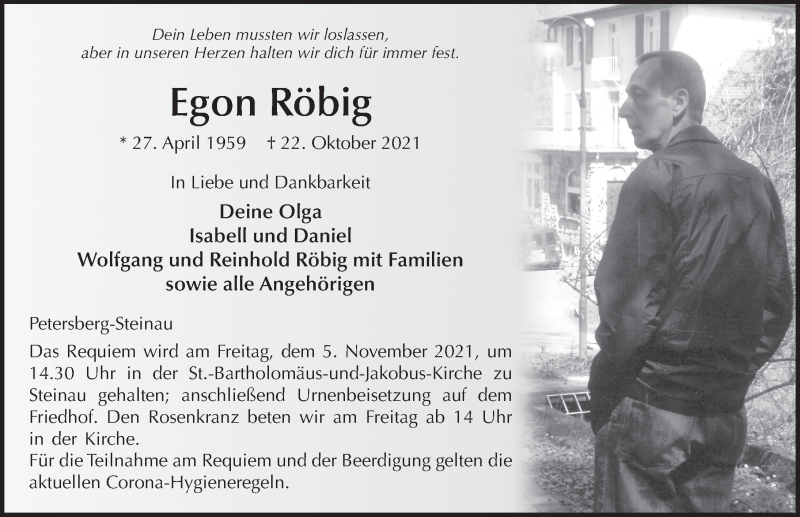  Traueranzeige für Egon Röbig vom 30.10.2021 aus FZ