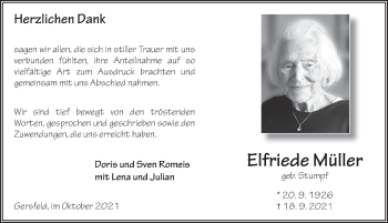Traueranzeige von Elfriede Müller von FZ