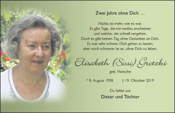 Traueranzeige von Elisabeth Grotzki von FZ